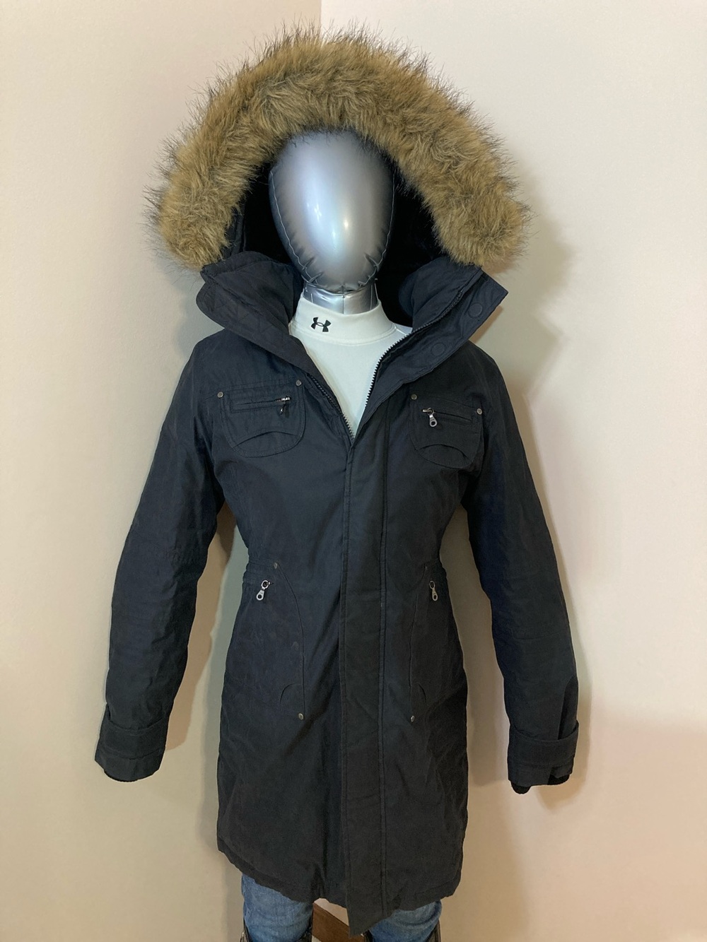 TNA Black Parka with Faux Fur Hood Trim